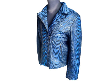 Black Gradation Blue Snakeskin Motorcycle Leather Jacket - LFM Fashion
