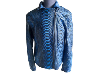 Black Gradation Blue Snakeskin Motorcycle Leather Jacket - LFM Fashion