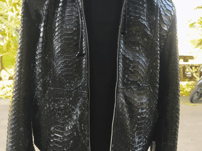Black Hoodie Snakeskin Jacket - Python Jacket by LFM Fashion
