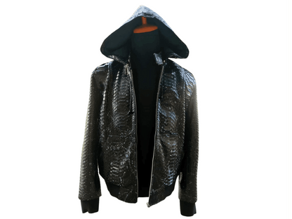 Black Hoodie Snakeskin Jacket - Python Jacket by LFM Fashion