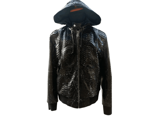 Black Hoodie Snakeskin Jacket - Python Jacket by LFM Fashion