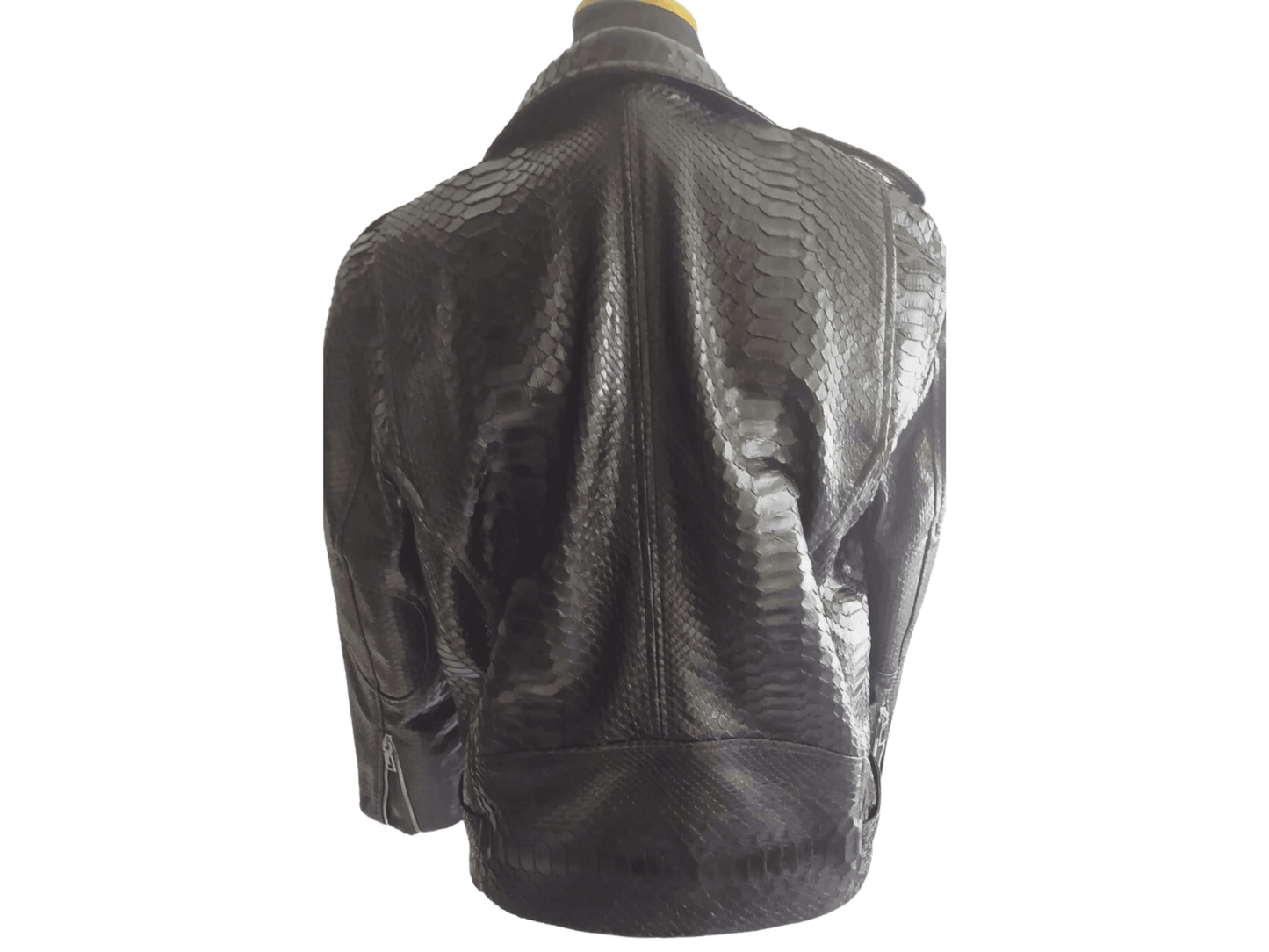Black Motorcycle Leather Jacket Real Python Snake Skin with Glossy Finishing - Python Jacket by LFM Fashion