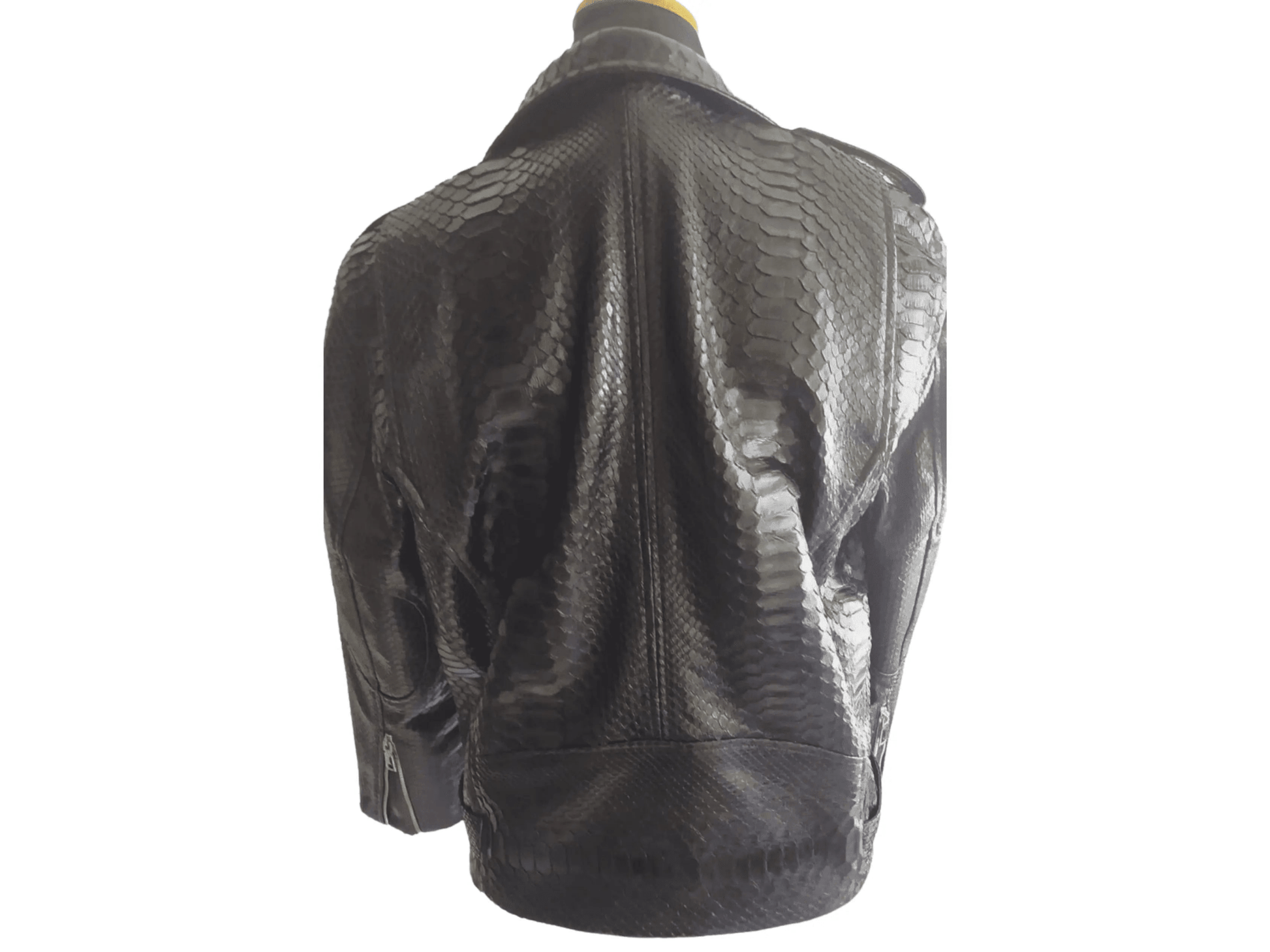 Black Motorcycle Leather Jacket Real Python Snake Skin with Glossy Finishing - Python Jacket by LFM Fashion