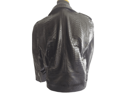 Black Motorcycle Leather Jacket Real Python Snake Skin with Glossy Finishing - Python Jacket by LFM Fashion