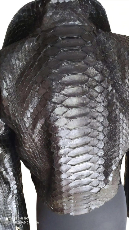 Black Python Snakeskin Leather Jacket for Women - Python Jacket by LFM Fashion