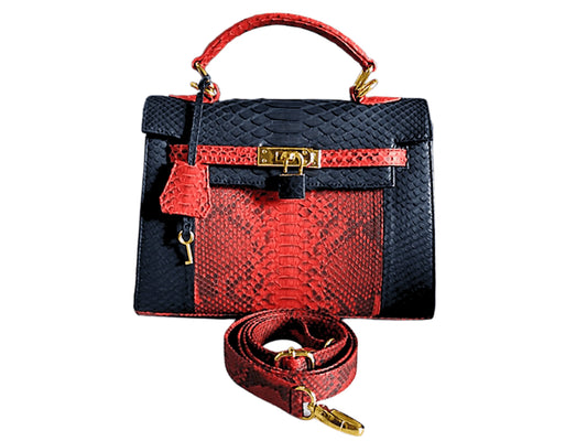 Black Red Snakeskin Kelly Bag 25 Python Jacket by LFM Fashion