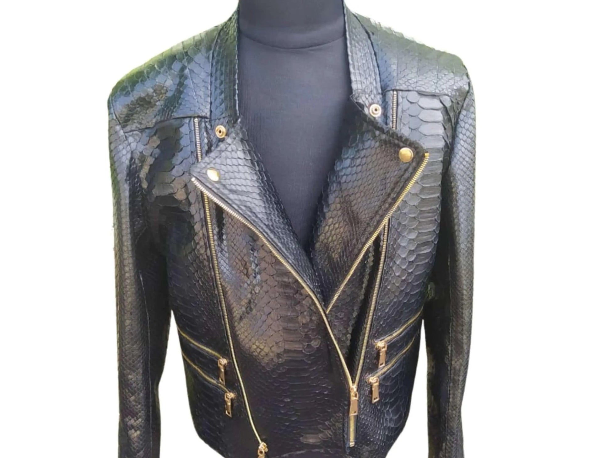 Black Snakeskin Leather Jacket Mens Outfit - Python Jacket by LFM Fashion