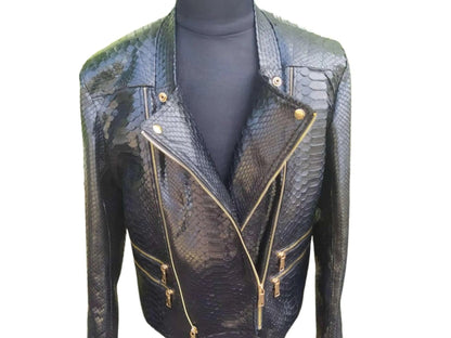 Black Snakeskin Leather Jacket Mens Outfit - Python Jacket by LFM Fashion