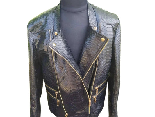 Black Snakeskin Leather Jacket Mens Outfit - Python Jacket by LFM Fashion