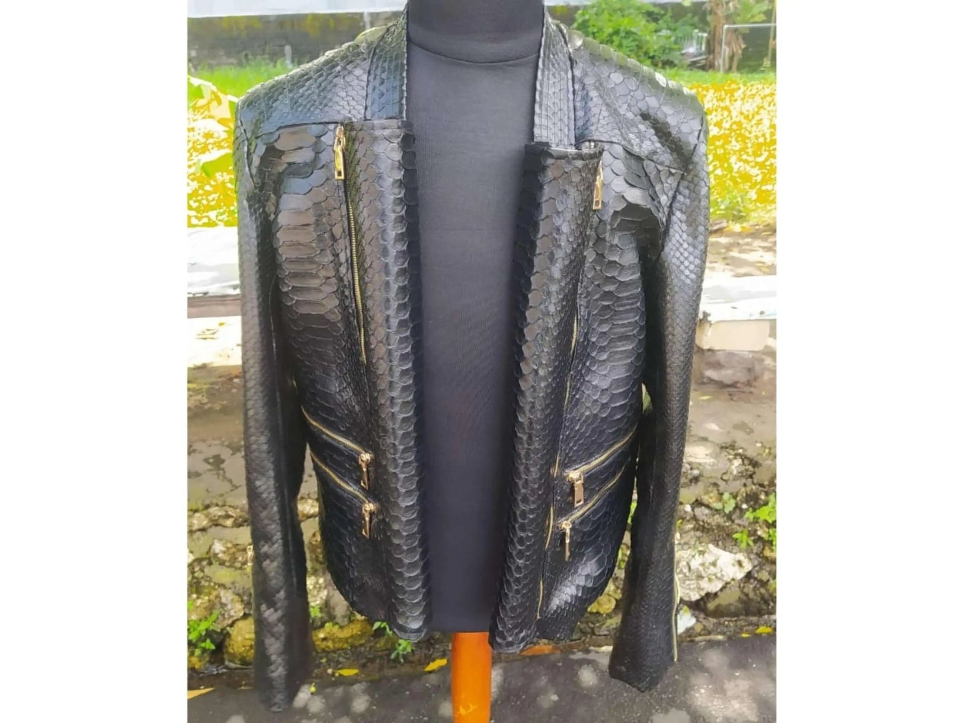 Black Snakeskin Leather Jacket Mens Outfit - Python Jacket by LFM Fashion