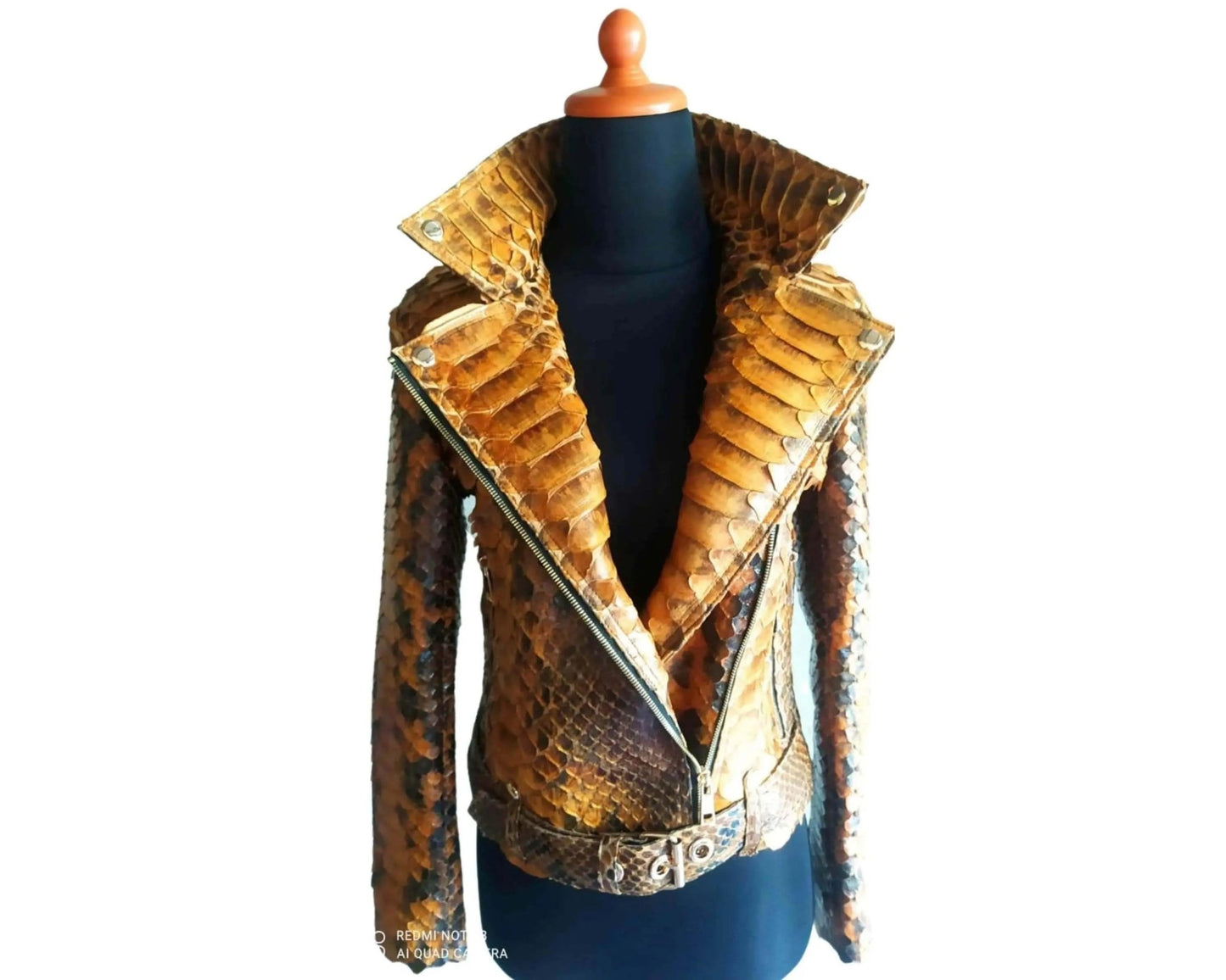 Brown Motorcycle Leather Jacket King Scales - Python Jacket by LFM Fashion