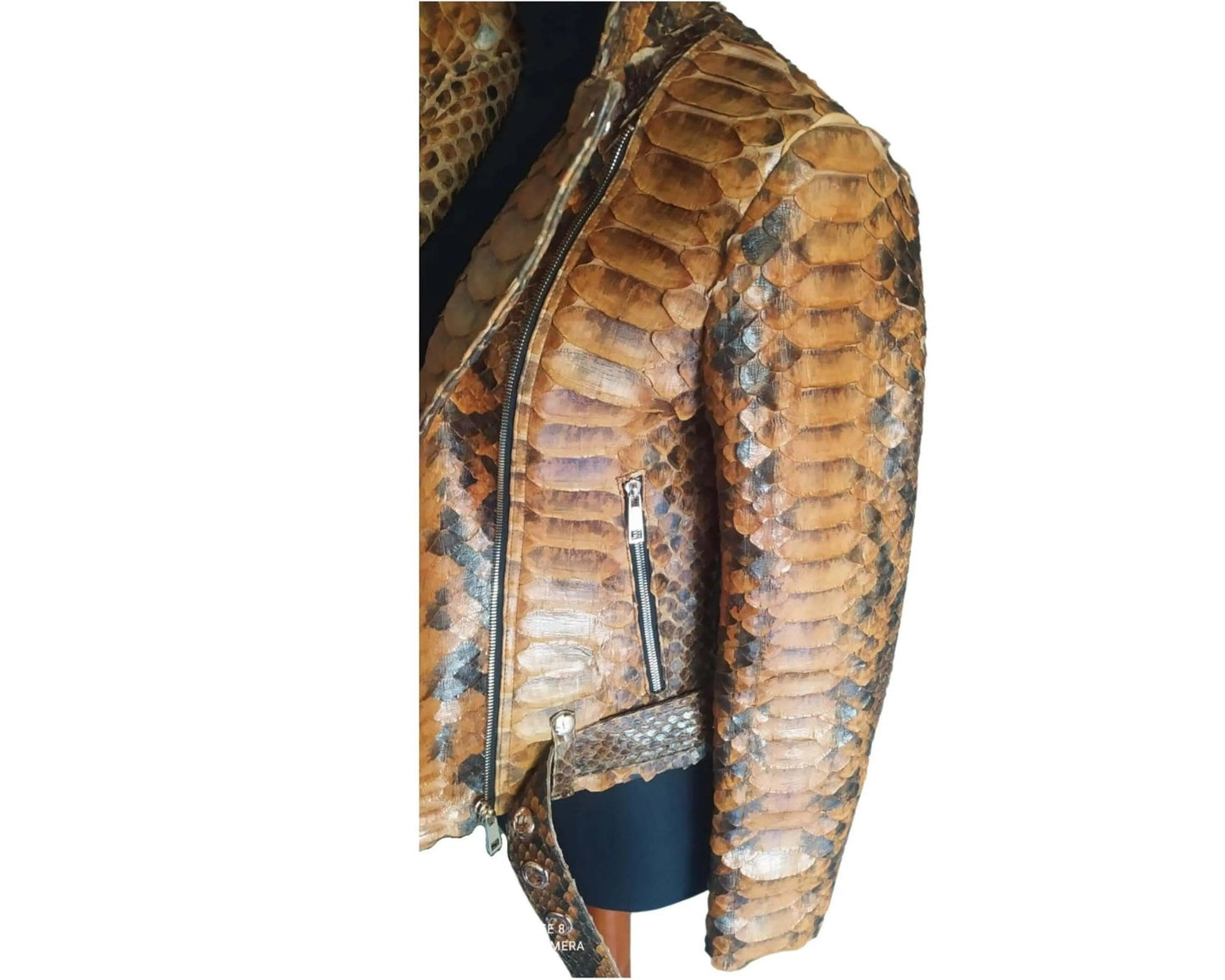 Brown Motorcycle Leather Jacket King Scales - Python Jacket by LFM Fashion