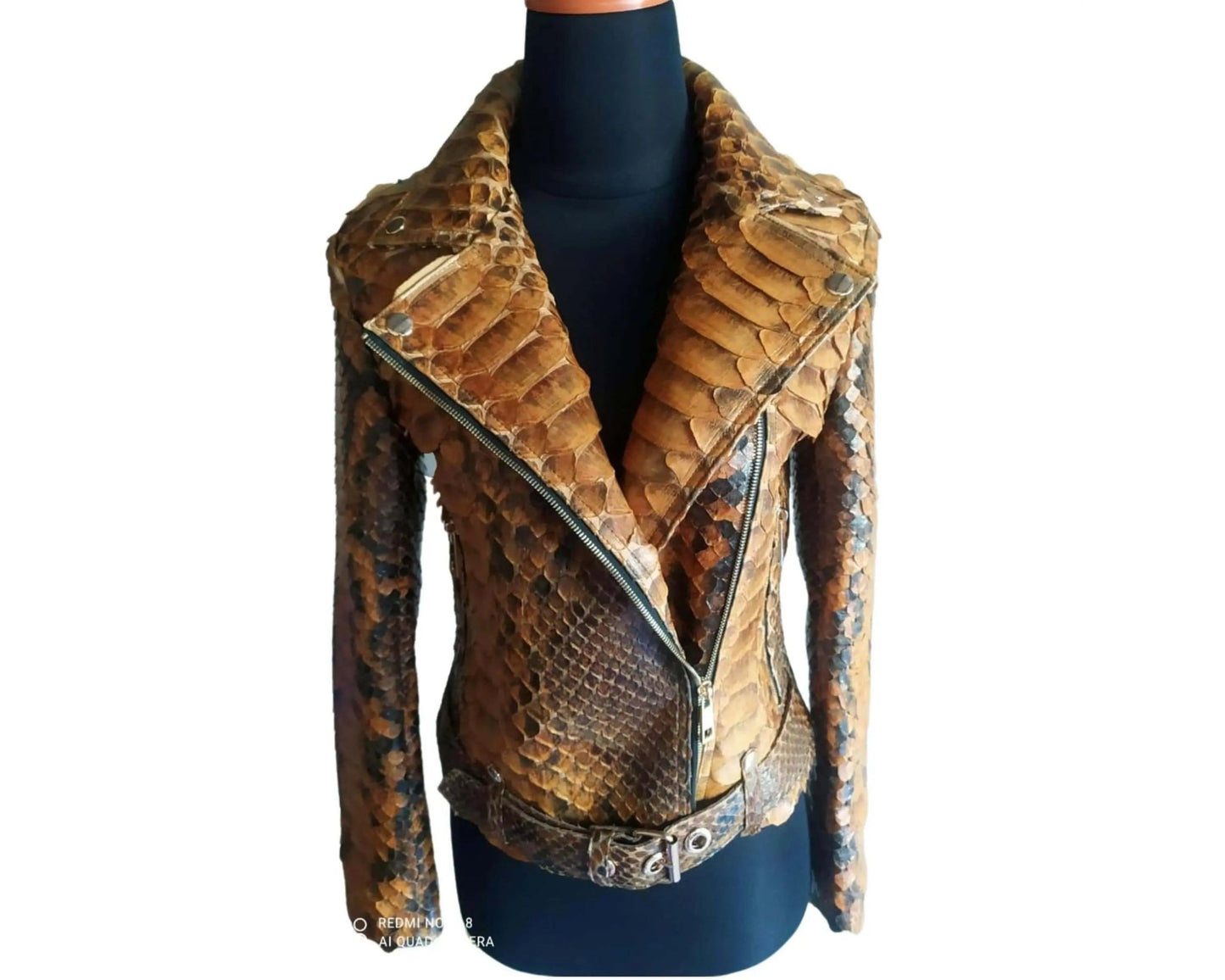 Brown Motorcycle Leather Jacket King Scales - Python Jacket by LFM Fashion