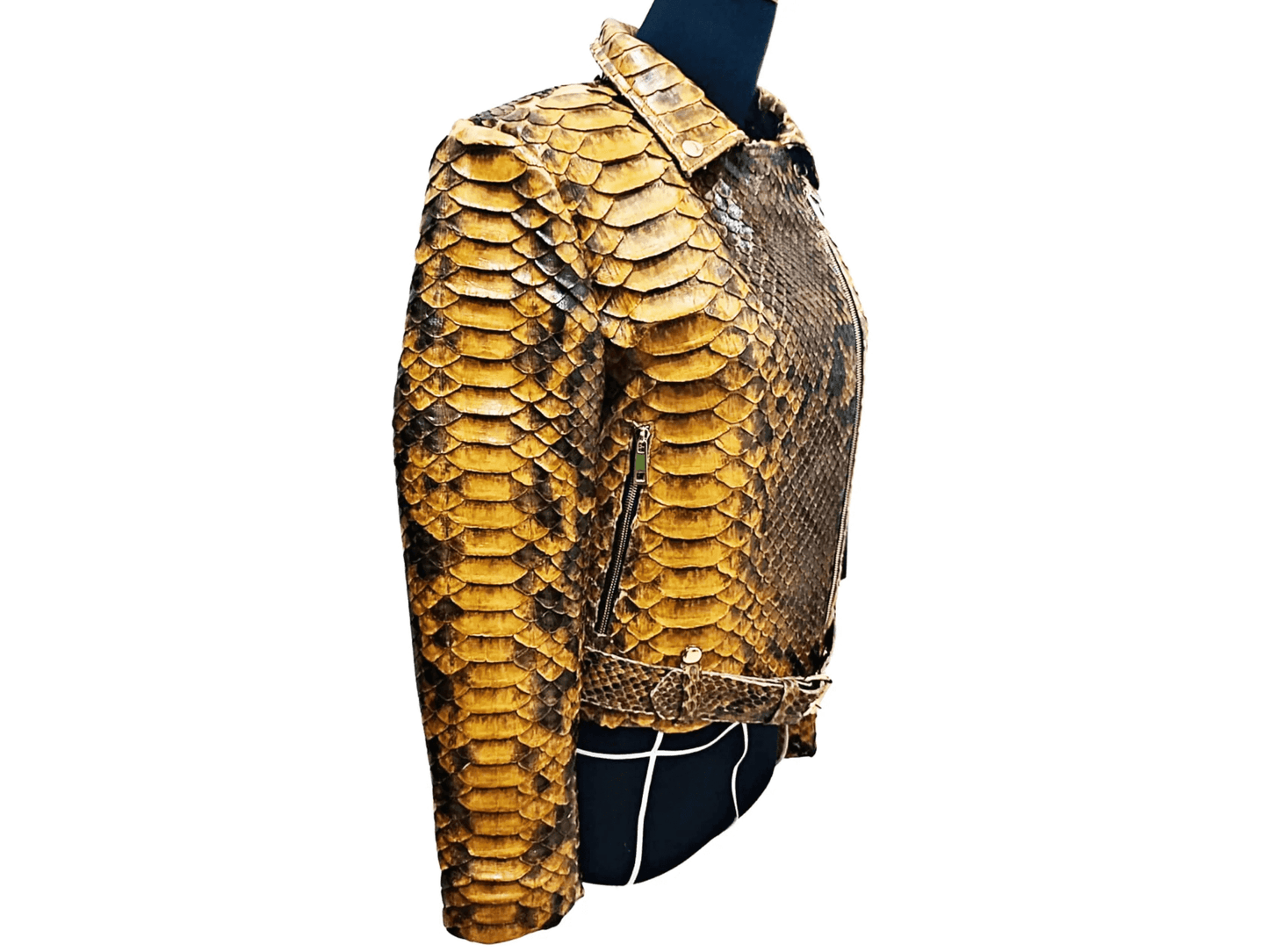 Brown Motorcycle Leather Jacket King Scales - Python Jacket by LFM Fashion
