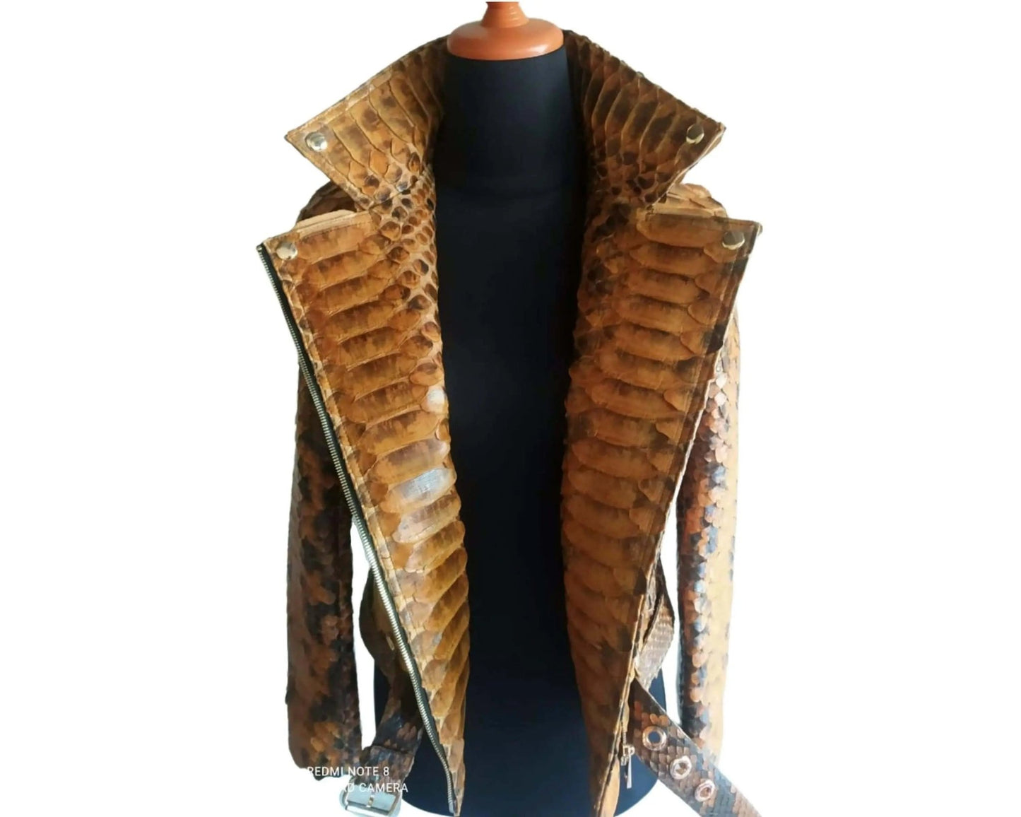 Brown Motorcycle Leather Jacket King Scales - Python Jacket by LFM Fashion