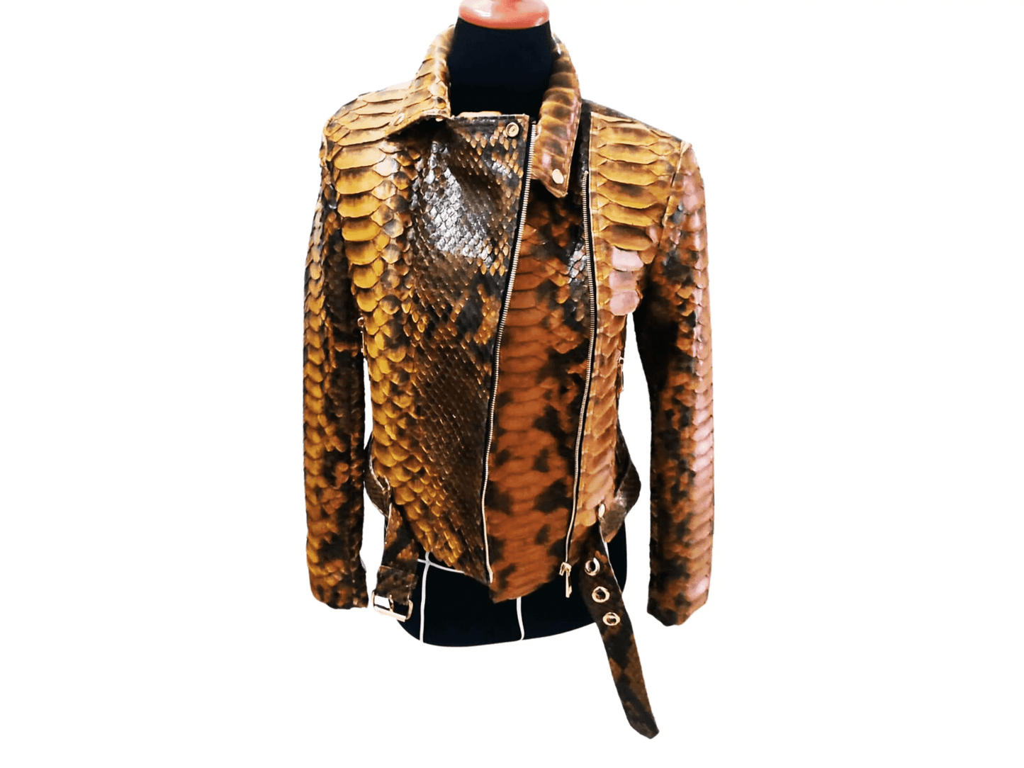 Brown Motorcycle Leather Jacket King Scales - Python Jacket by LFM Fashion