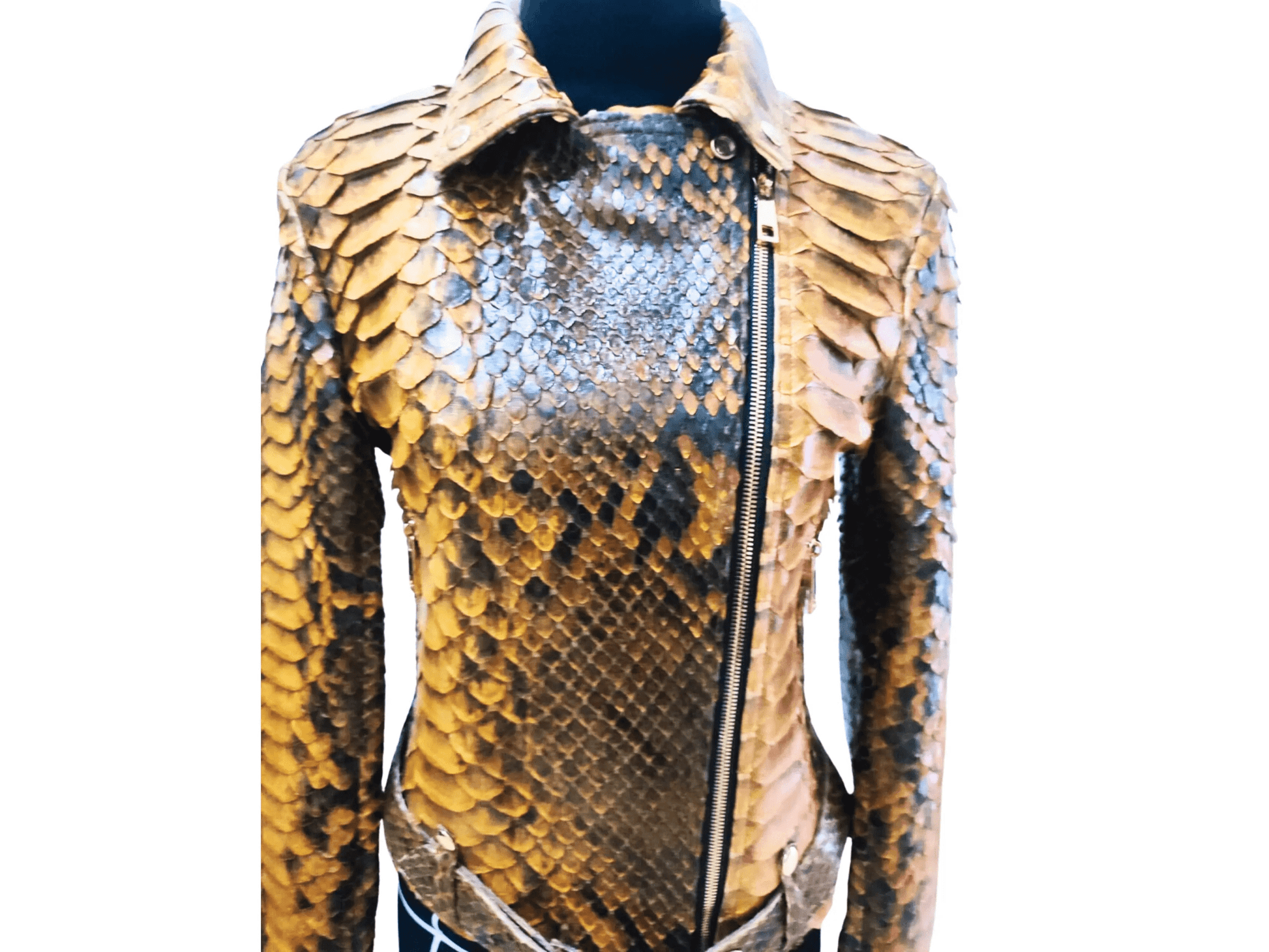 Brown Motorcycle Leather Jacket King Scales - Python Jacket by LFM Fashion