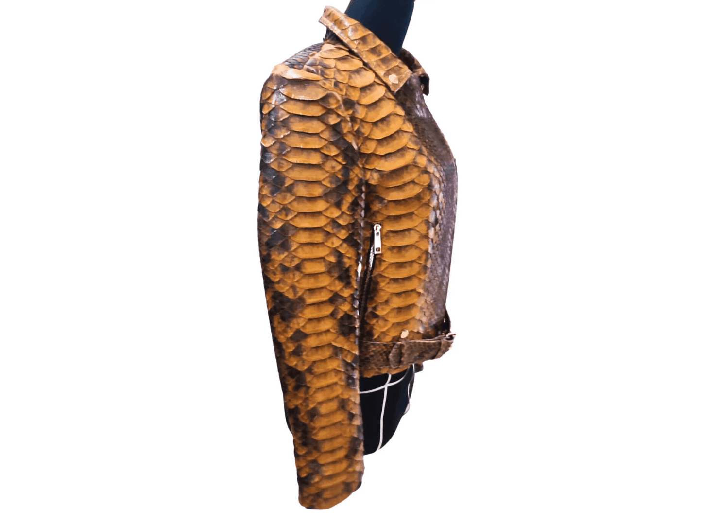 Brown Motorcycle Leather Jacket King Scales - Python Jacket by LFM Fashion