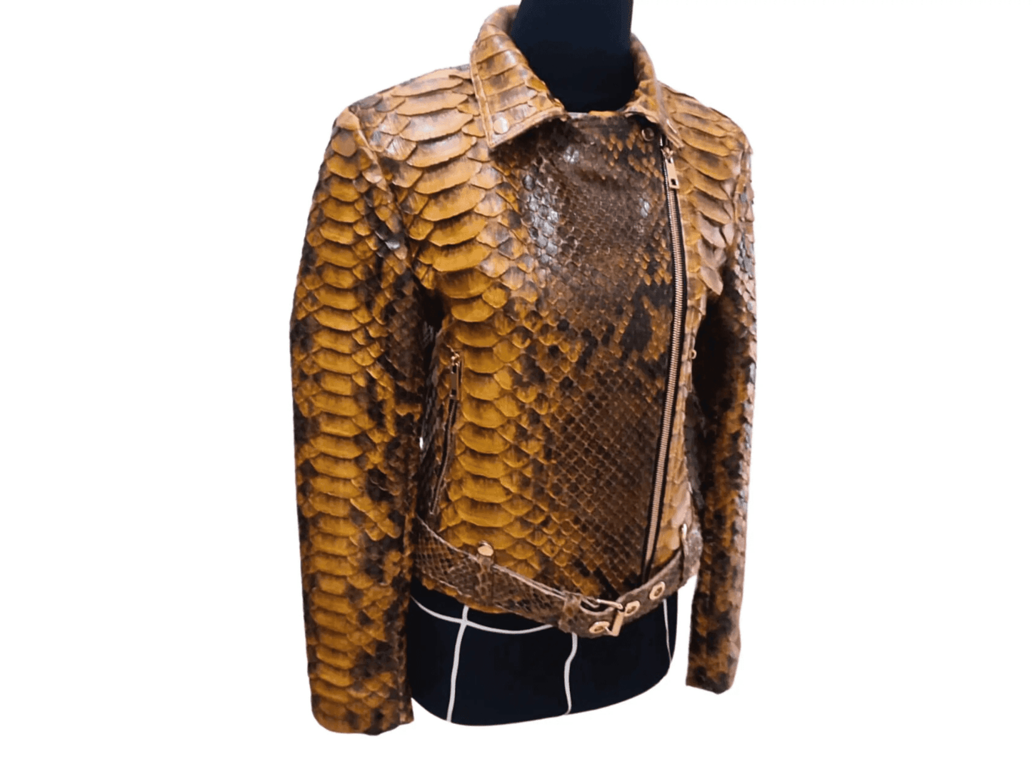 Brown Motorcycle Leather Jacket King Scales - Python Jacket by LFM Fashion