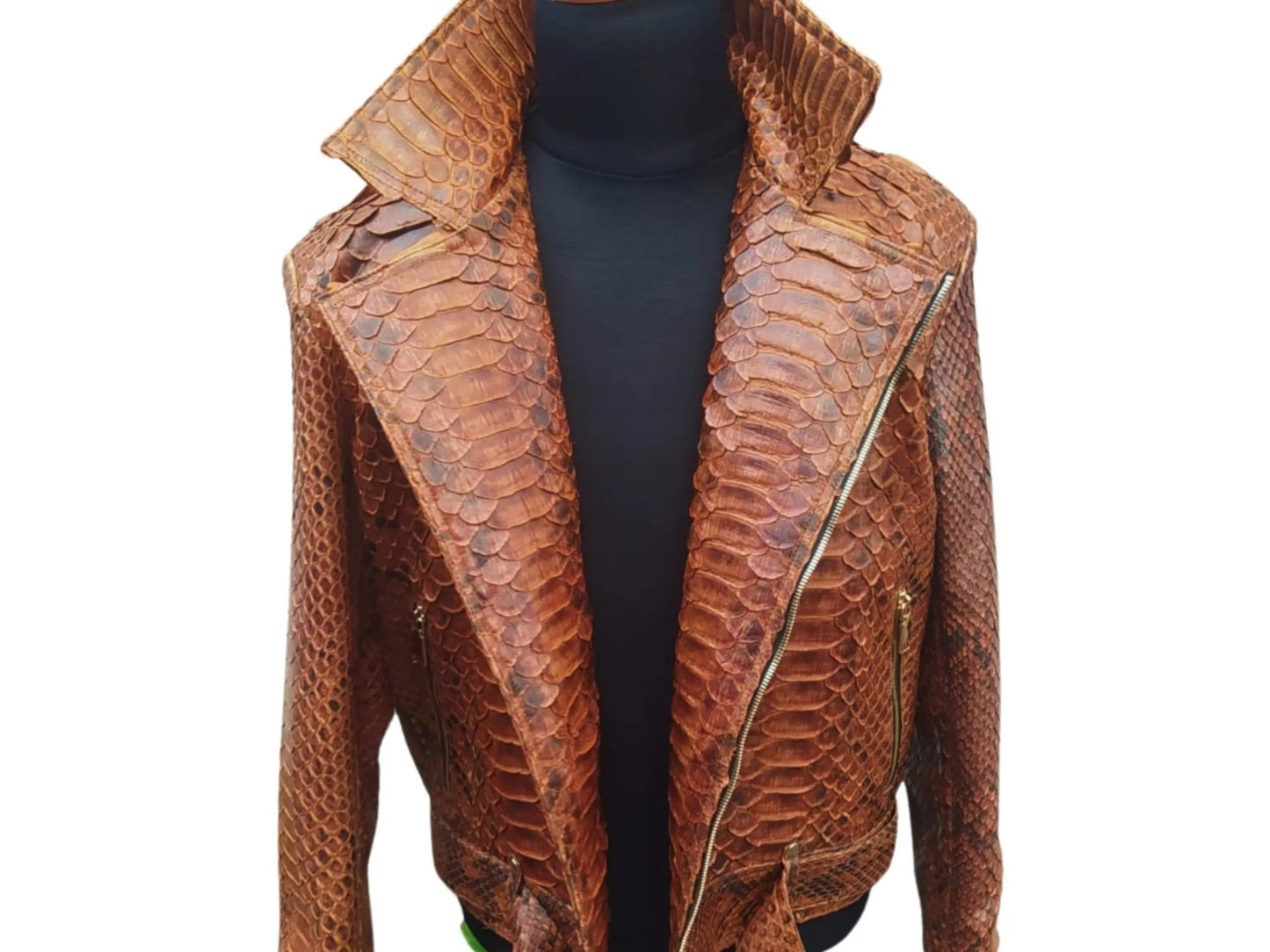 Brown Motorcycle Leather Jacket | King Snakeskin Python Leather Scales - Python Jacket by LFM Fashion