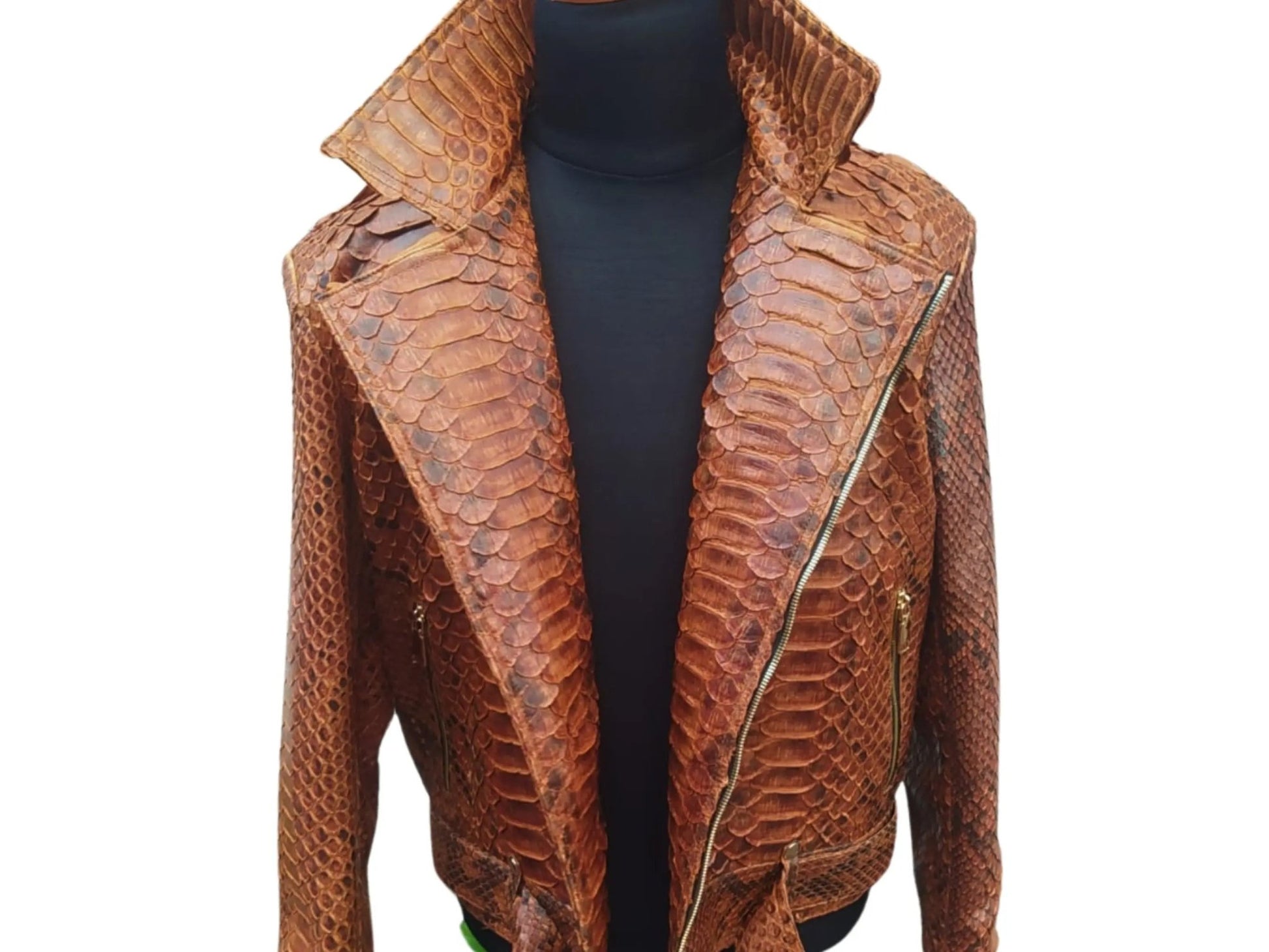 Brown Motorcycle Leather Jacket | King Snakeskin Python Leather Scales - Python Jacket by LFM Fashion