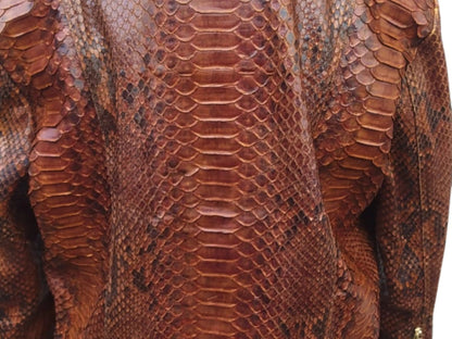 Brown Motorcycle Leather Jacket | King Snakeskin Python Leather Scales - Python Jacket by LFM Fashion