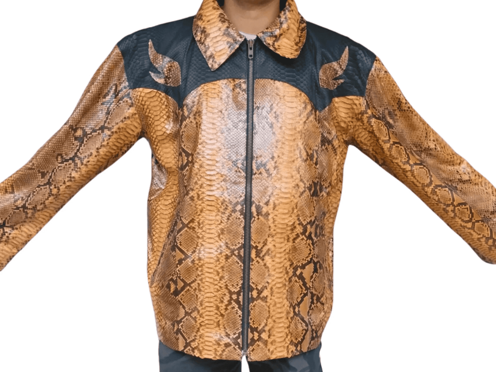 Brown Python Snakeskin Leather Jacket - Python Jacket by LFM Fashion