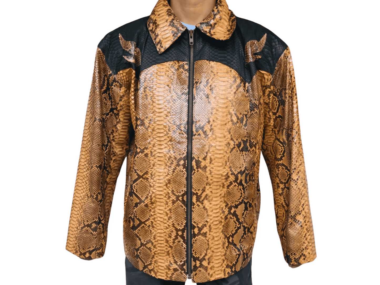 Brown Python Snakeskin Leather Jacket - Python Jacket by LFM Fashion