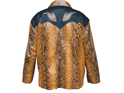 Men Jacket Brown Python Snakeskin Leather Jacket Python Jacket by LFM Fashion
