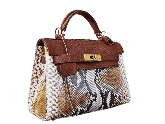 Brown Snakeskin Kelly Bag 25 Python Jacket by LFM Fashion