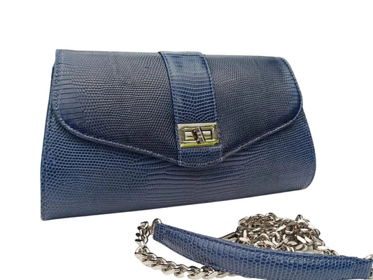 Crossbody Bag with Chain Strap - Genuine Lizard Skin - Python Jacket by LFM Fashion