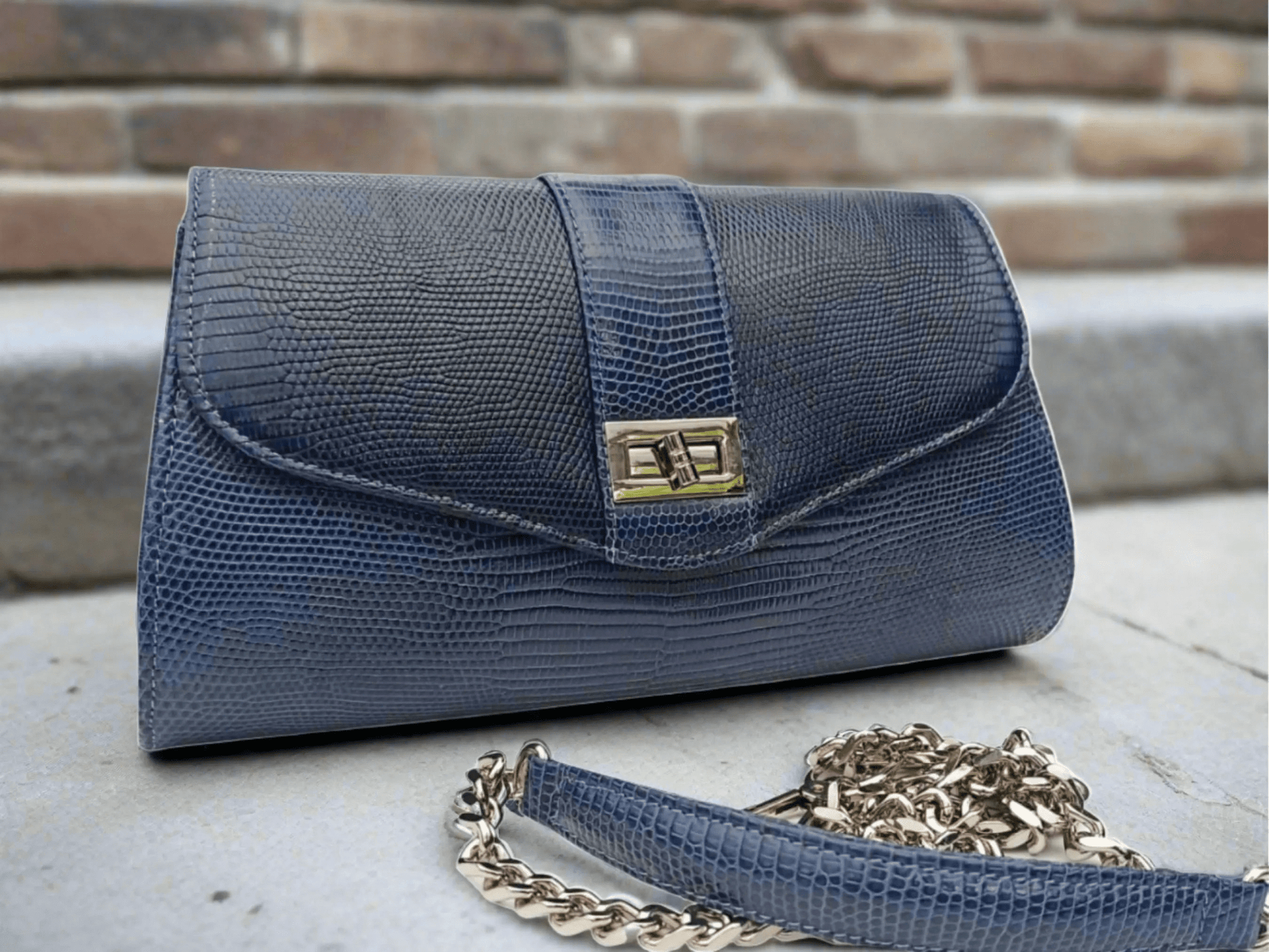 Crossbody Bag with Chain Strap - Genuine Lizard Skin - Python Jacket by LFM Fashion