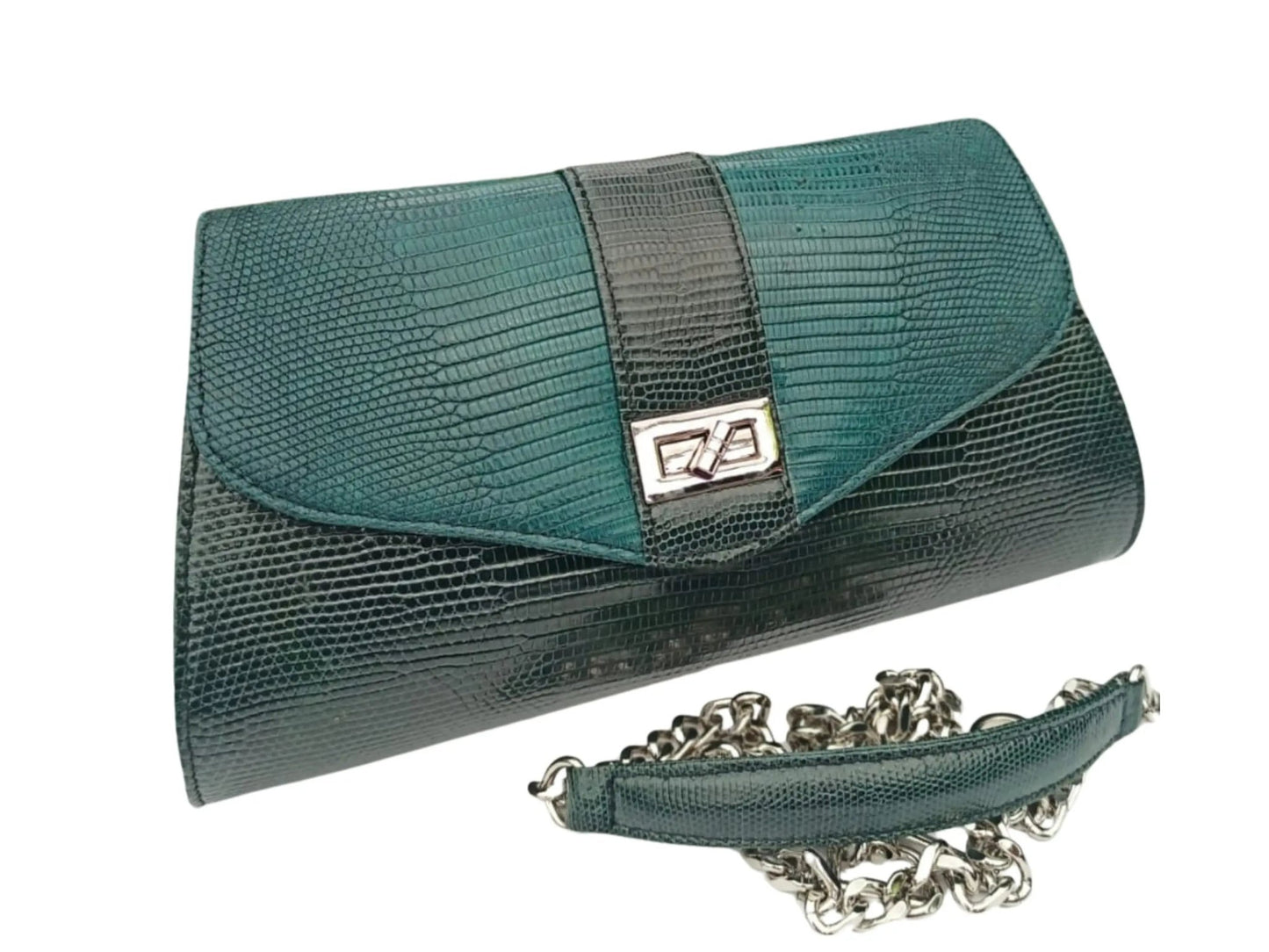 Crossbody Bag with Chain Strap - Genuine Lizard Skin - Python Jacket by LFM Fashion