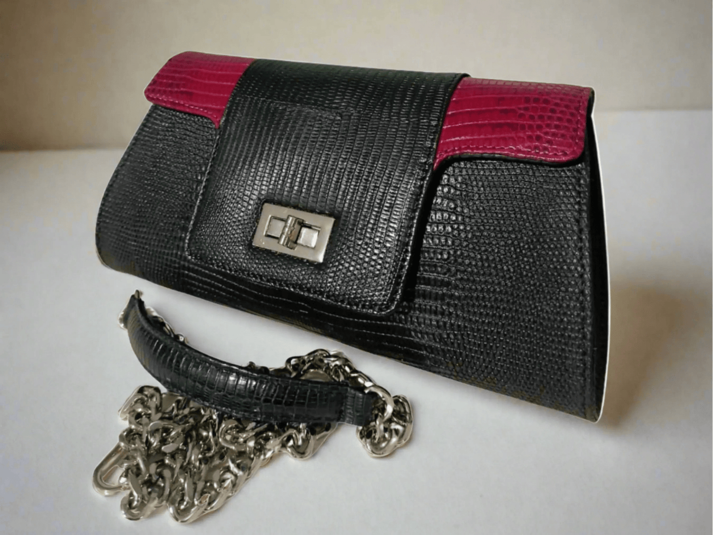Crossbody Bag with Chain Strap - Genuine Lizard Skin - Python Jacket by LFM Fashion