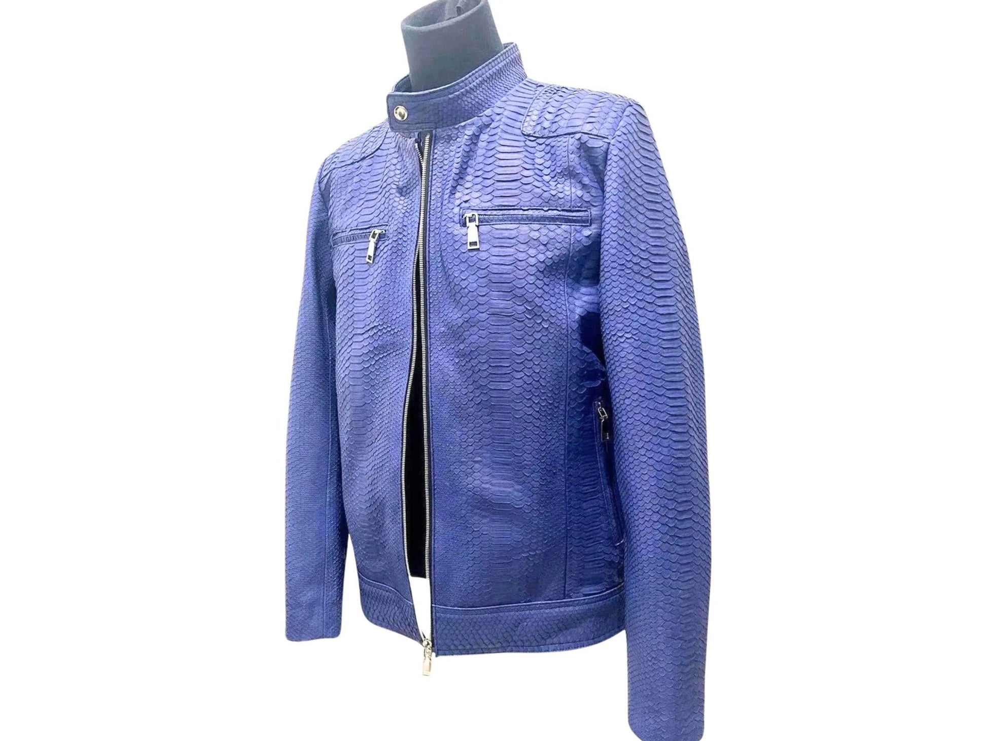 Dark Blue Snakeskin Leather Jacket - Python Jacket by LFM Fashion