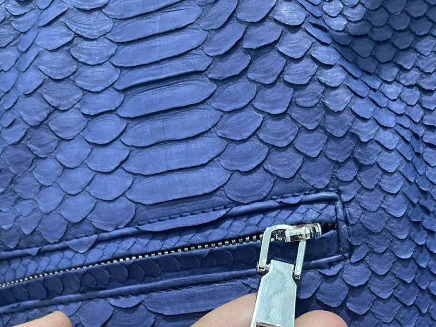 Dark Blue Snakeskin Leather Jacket - Python Jacket by LFM Fashion