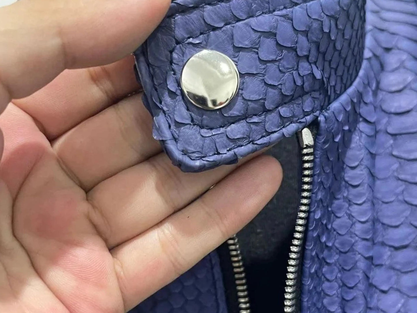 Dark Blue Snakeskin Leather Jacket - Python Jacket by LFM Fashion