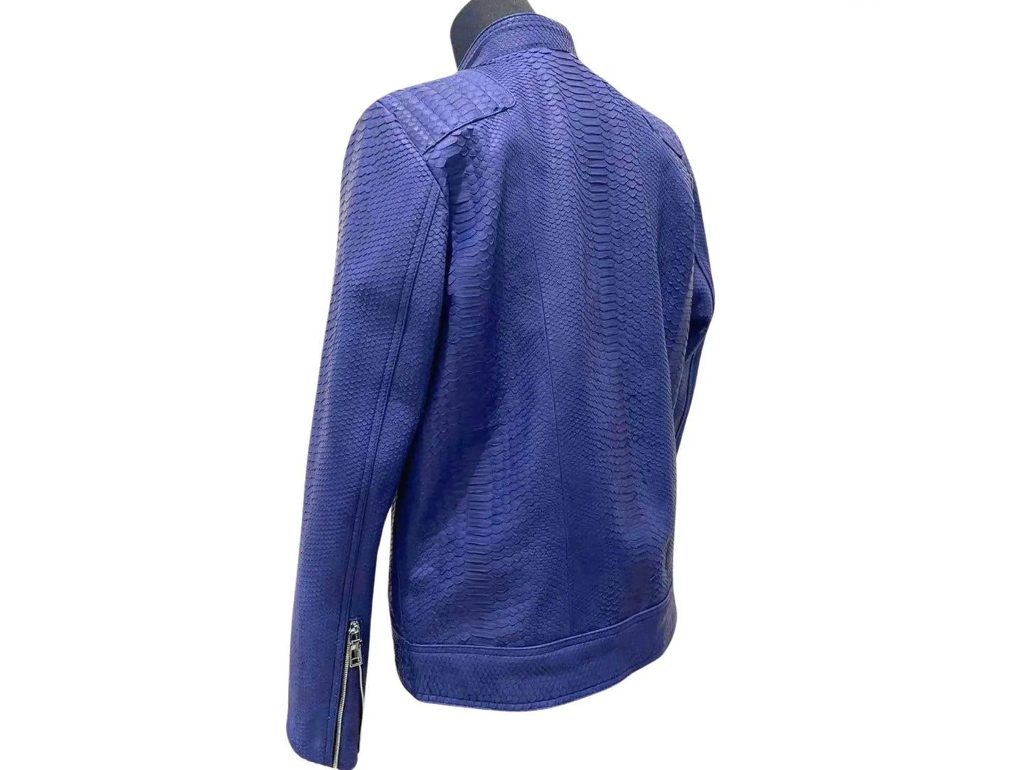 Dark Blue Snakeskin Leather Jacket - Python Jacket by LFM Fashion