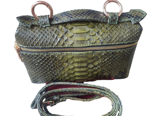 Green Snake Skin Purse Crossbody Leather Strap - Python Jacket by LFM Fashion