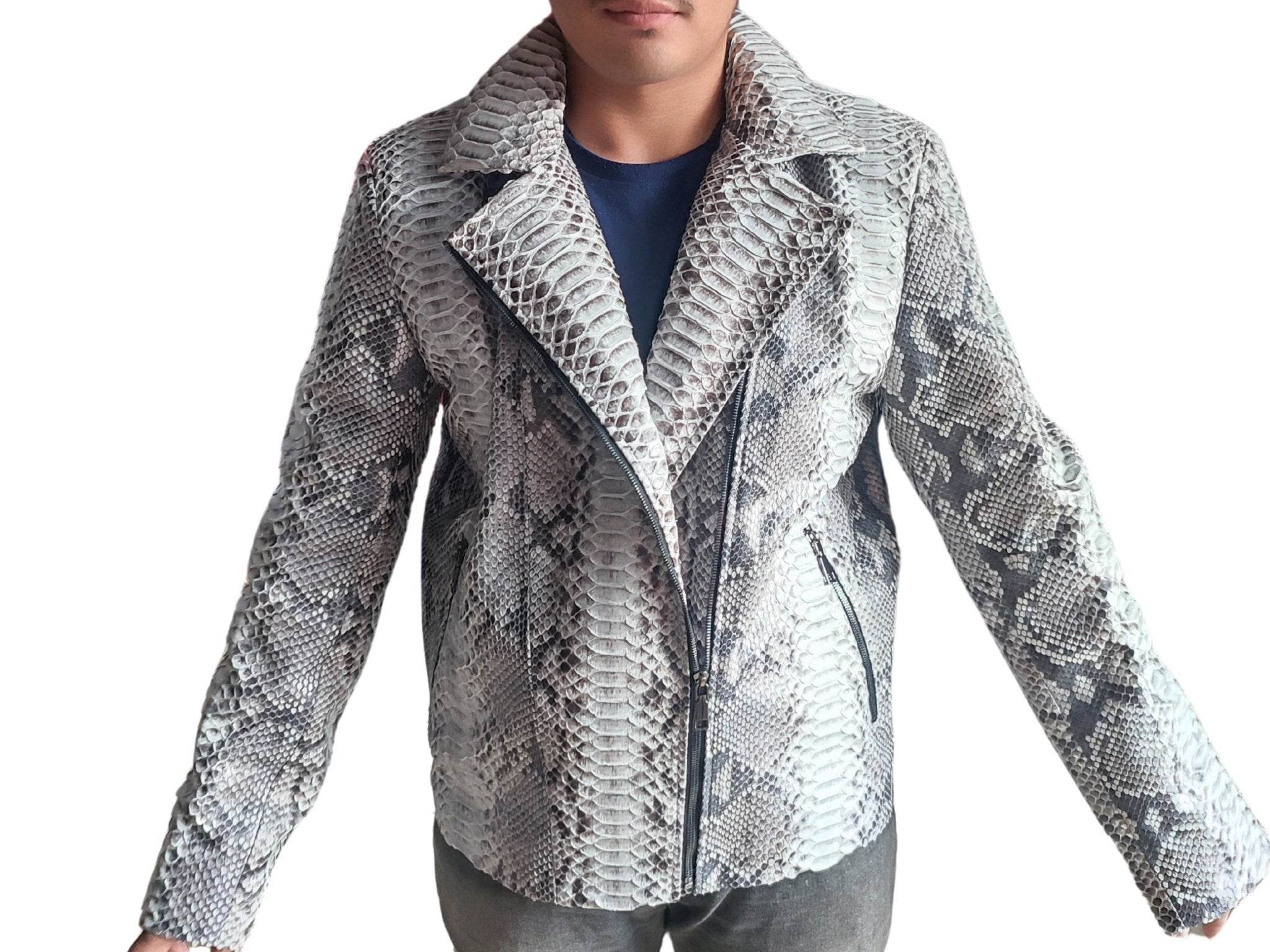Grey Snakeskin Motorcycle Leather Jacket by LFM Fashion
