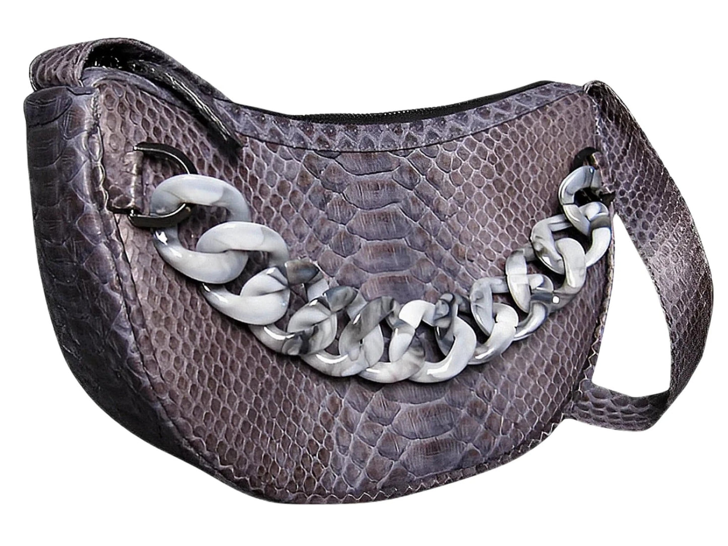 Half Moon Shoulder Bag Acrylic Strap Accent - Python Jacket by LFM Fashion