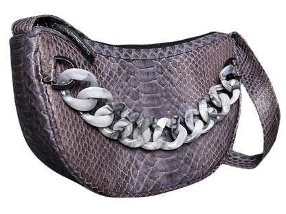 Half Moon Shoulder Bag Acrylic Strap Accent - Python Jacket by LFM Fashion