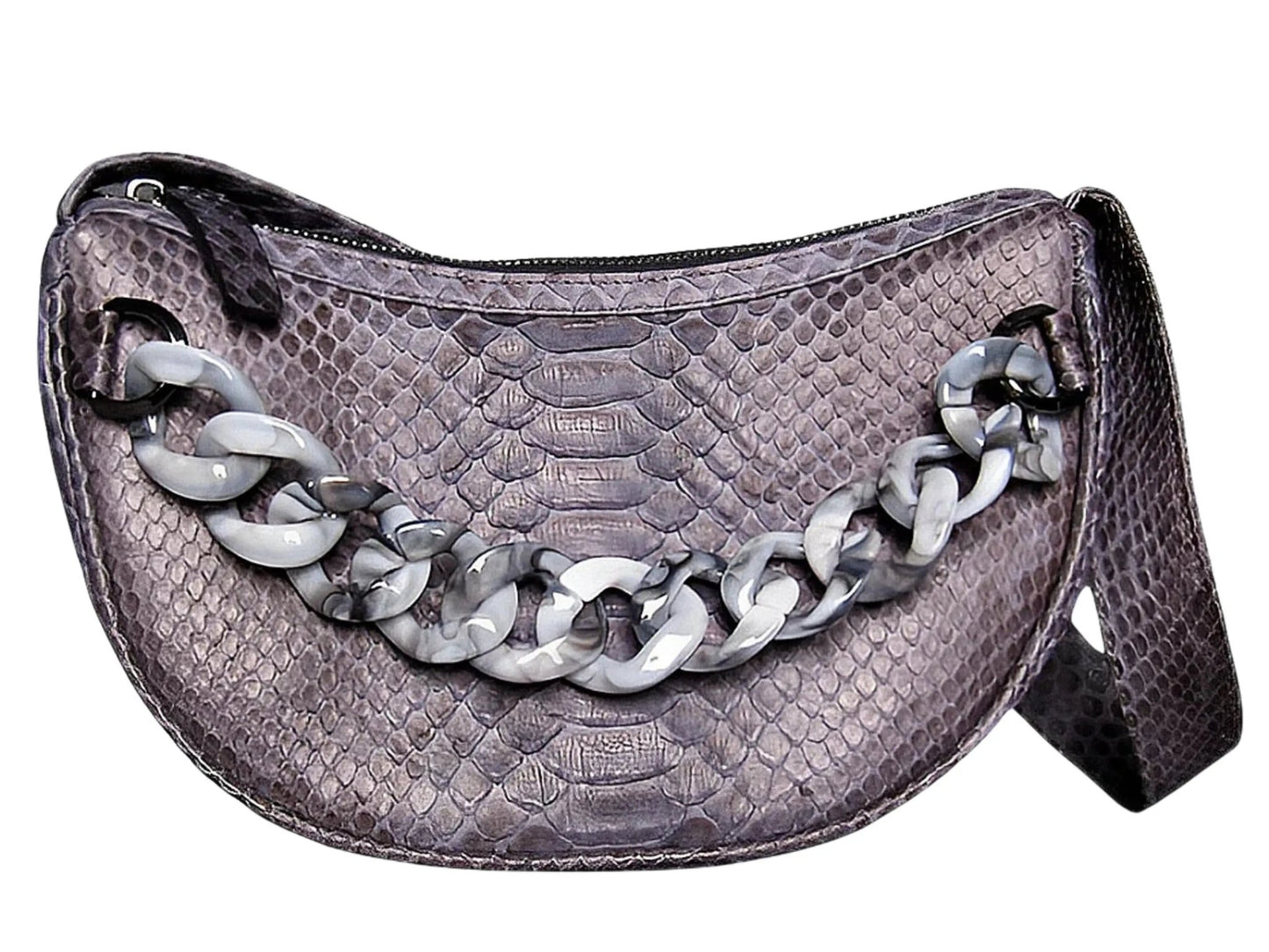 Half Moon Shoulder Bag Acrylic Strap Accent - Python Jacket by LFM Fashion