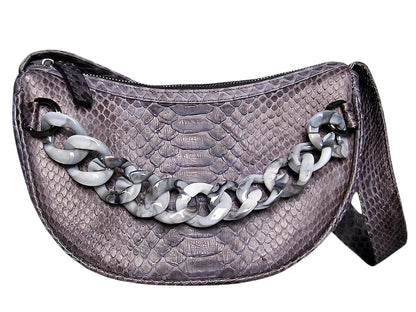 Half Moon Shoulder Bag Acrylic Strap Accent - Python Jacket by LFM Fashion