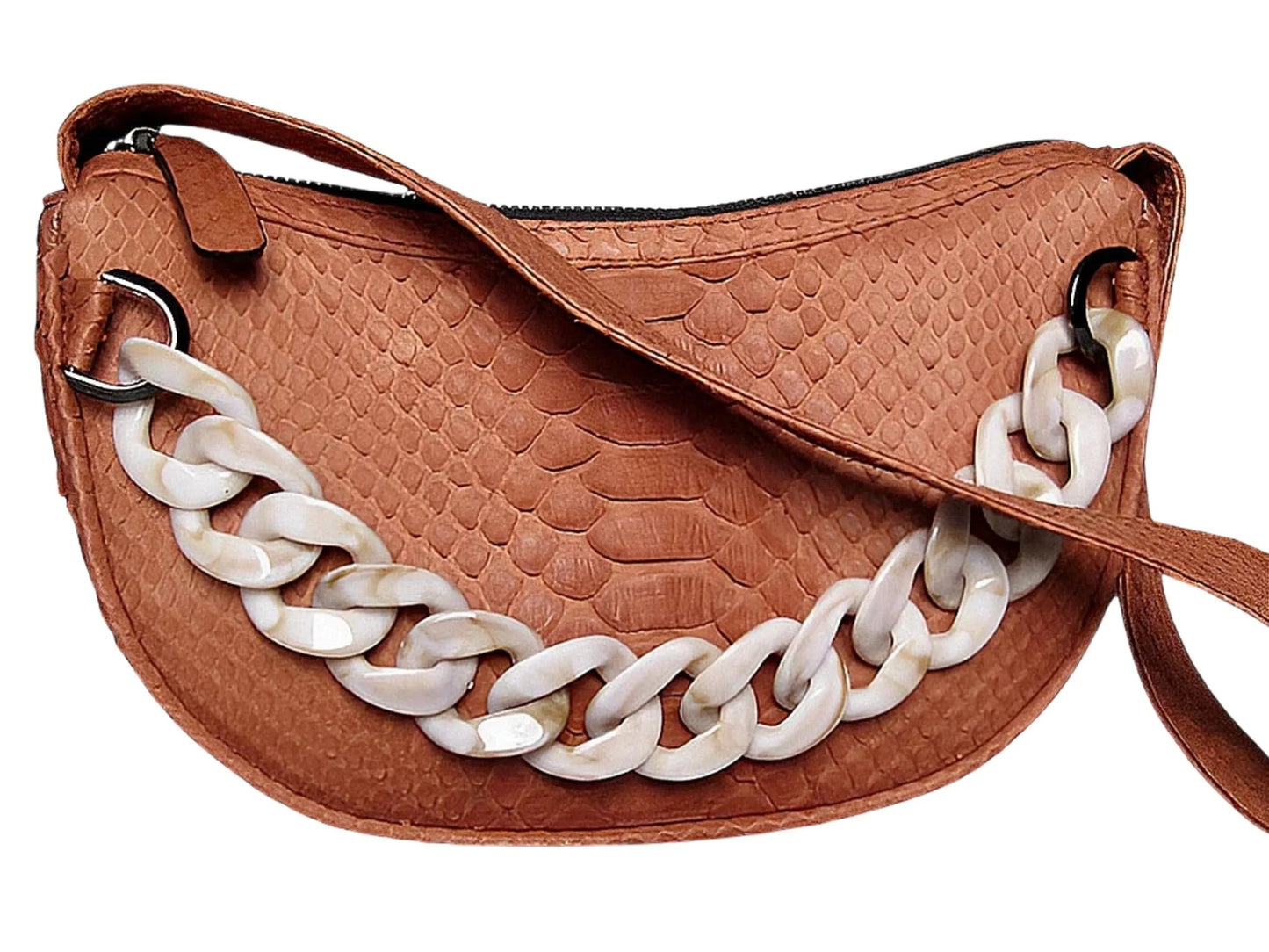 Half Moon Shoulder Bag Acrylic Strap Accent - Python Jacket by LFM Fashion