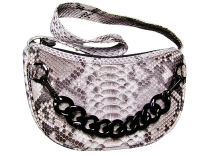 Half Moon Shoulder Bag Acrylic Strap Accent - Python Jacket by LFM Fashion