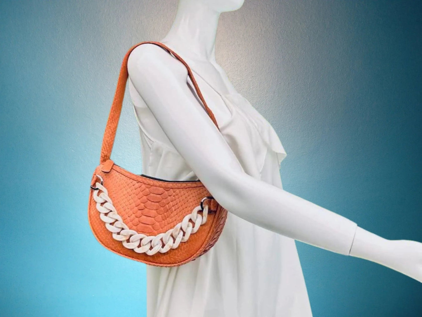 Half Moon Shoulder Bag Acrylic Strap Accent - Python Jacket by LFM Fashion