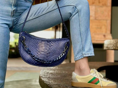 Half Moon Shoulder Bag Acrylic Strap Accent - Python Jacket by LFM Fashion