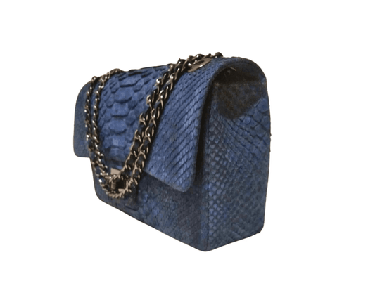 Independence Blue Snakeskin Double Flap Shoulder Bag - Python Jacket by LFM Fashion