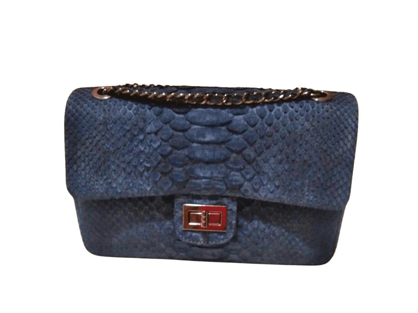 Independence Blue Snakeskin Double Flap Shoulder Bag - Python Jacket by LFM Fashion